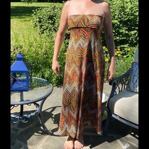 Veronica M Made in USA Strapless Maxi Dress Colorful Geometric Print